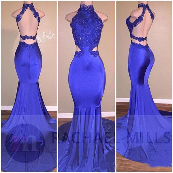 Холтер шеи Royal Blue Пром платья шнурка Backless Официальные вечерние платья атласная 18 Party Girls Pageant платье