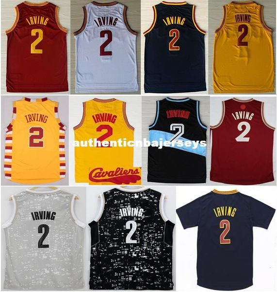 

#2 kyrie irving retro jersey 2016 navy blue white red yellow black stitched basketball uniform ncaa college, Black;blue