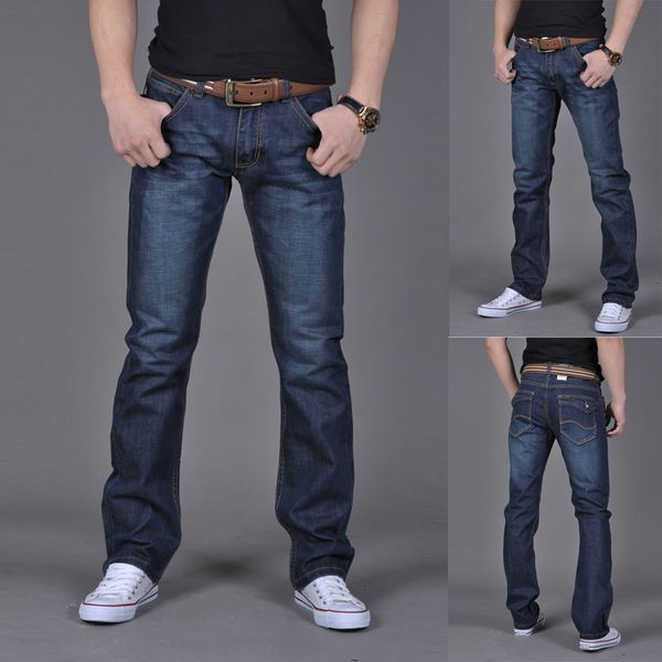 

slim fit denim scratched men's pure color denim cotton vintage wash hip hop work trousers jeans pants more sizes, Blue