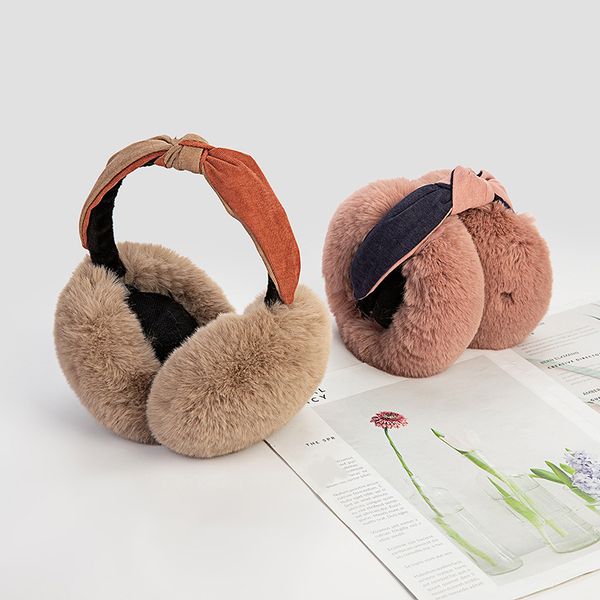 

two-color headband foldable faux fur earmuffs plush ear cover for women girls winter warm adjustable ear protector cover, Blue;gray