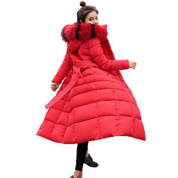

winter jacket women 2018 new casual long jackets big fur collar hooded outwear parkas slim women winter coat chamarras de mujer, Black