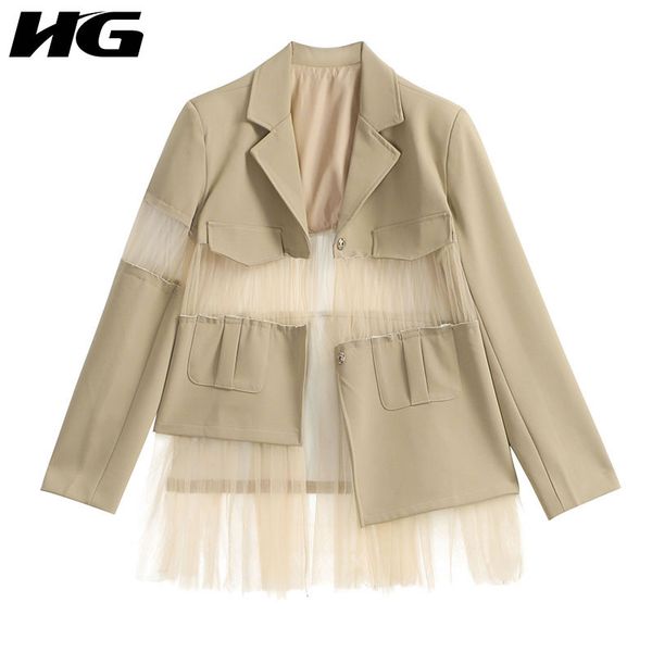 

hg splice mesh irregular small suit loose coat women fashion trend streetwear plus size coats and jackets women autumn zyq1348, White;black