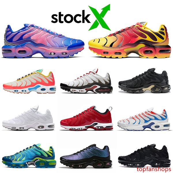 

stock x tn plus se og running shoes triple white black gold gradient pack throwback future fashion women mens trainer sports sneakers 36-46