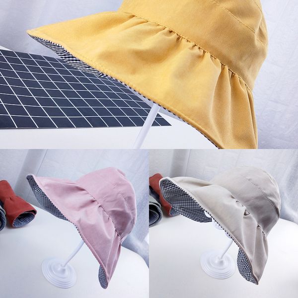 

children's girl's big eaves double-sided folding boy's baby sun summer sun hat empty hat, Yellow