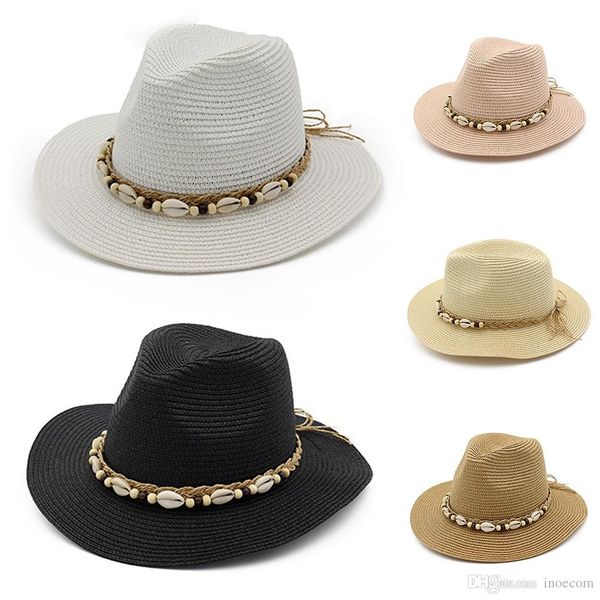 

summer hats for women england style wide brim straw hats sun visor shell beads hat panama travel beach hat women's strawhat