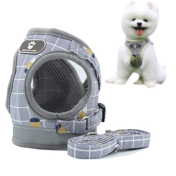 

2019 soft mesh pet harness set breathable puppy vest for small dogs medium dogs yorkie teddy reflective walking lead leash sets