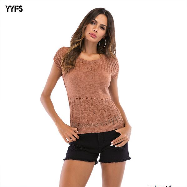 

womens designer sweater short-sleeved t-shirt sweater thin section wild loose short knit bottoming shirt women thin 4f0h, White;black