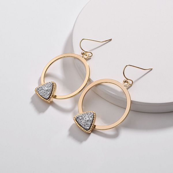 

6colors druzy drusy earrings gold plated triangle crystal stone hexagon resin round circle earings, Silver