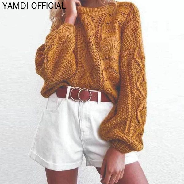 

yamdi solid hollow out sweater o neck casual knitted pullover female puff sleeve 2019 autumn winter jumper female woman sweaters, White;black