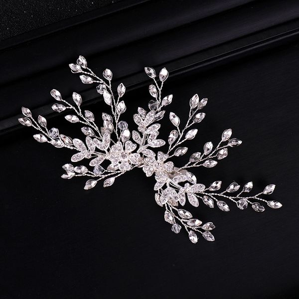 

handmade silver austrian crystals rhinestones copper wire leaf wedding hair clip barrettes bridal headpiece hair accessories, Golden;white