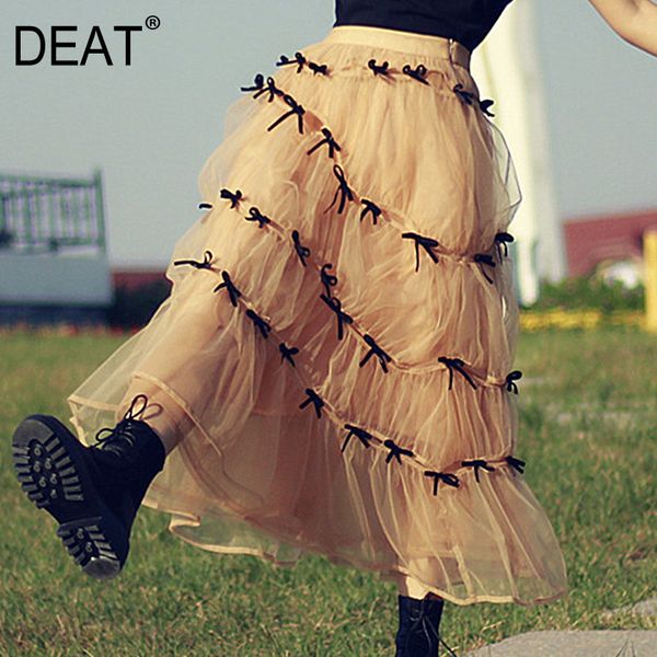 

deat 2020 действительно шелковый бант оборками высокая талия a-line mutli слой корейские стили длинные большой размер эластичный halfbody юб, Black