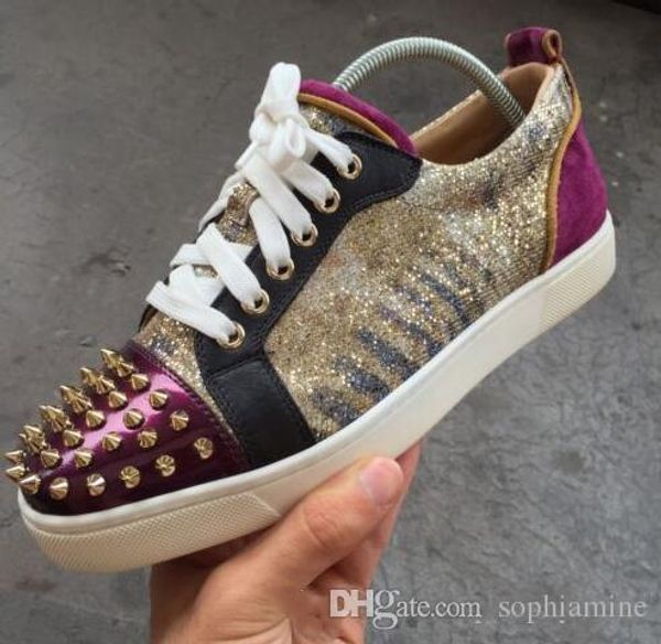 

originals box]роскошные дизайнеры женские плоские кроссовки fleuri шипы красные нижние кроссовки junior rantus strass унисекс sz35-47, Black