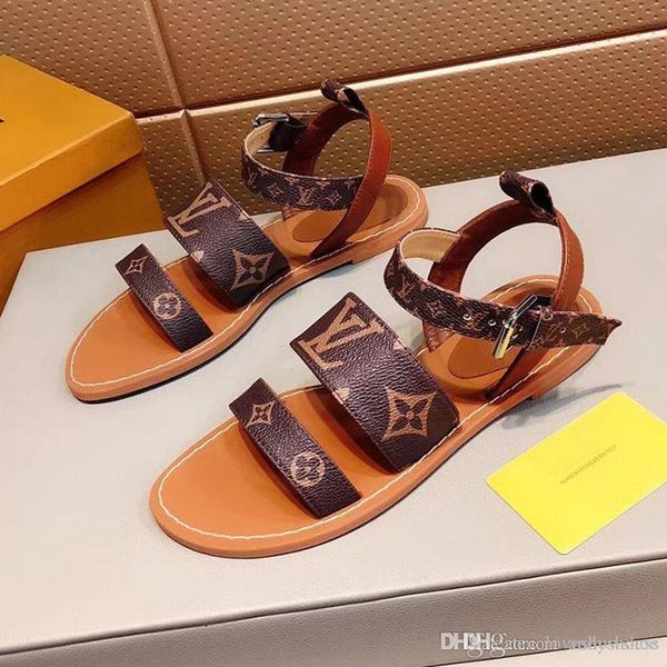 

new womens sandals fashion real leather print flip flop summer luxury classics shoes flats beach sandals with original box, Black
