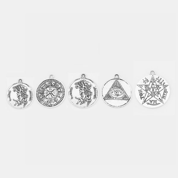 

3pcs antique silver sanmiguel arcangel/tetragrammaton/leaf zodiac/eye pentagram pagan wiccan amulet charms pendant statement