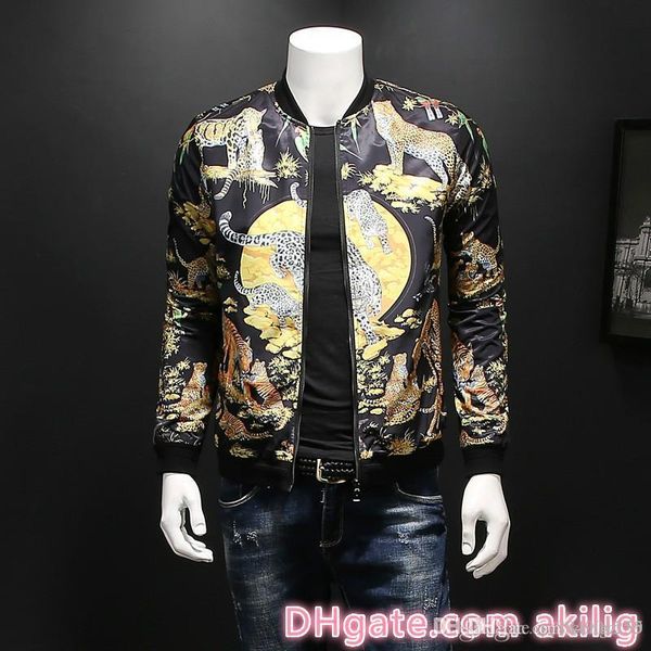 

spring new fashion floral print slim fit mens designer jackets windbreaker coat cardigan streetwear luxury jacket zipper size m-4xl, Black;brown