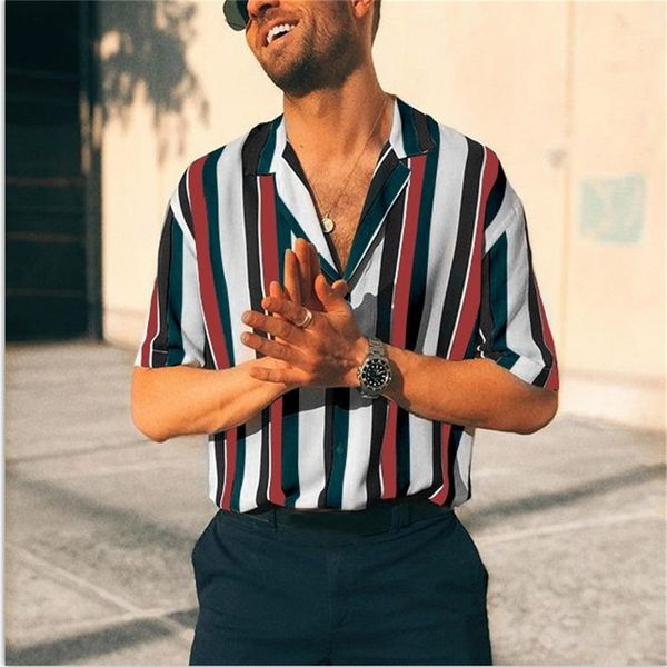 

summer men's beach shirt male casual short-sleeve striped printing large size s-3xl casual shirts camisa masculina blouse, White;black