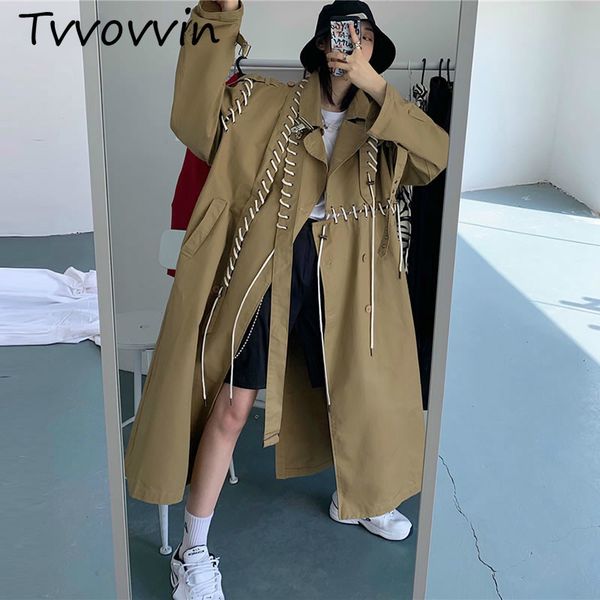

tvvovvin patchwork slim drawshring trench long women elegant fashion coat clothes 2019 personality pocket autumn new d167, Tan;black