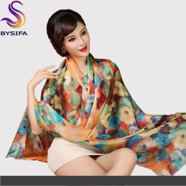 

bysifa] silk scarf plus size broadened silk women's silk scarf shawl female scarf new winter orange coffee women long scarves, Blue;gray