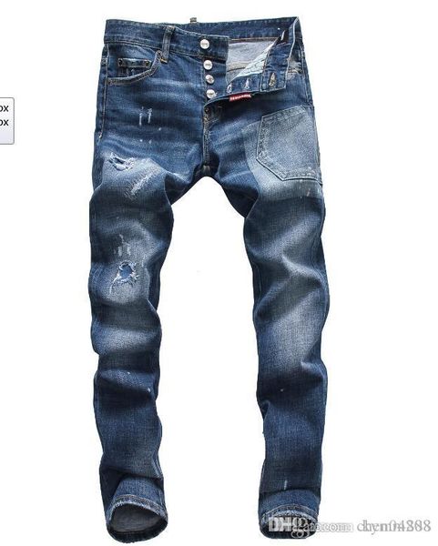 

european standing men's jeans, men's jeans, a pair of skinny jeans and black embroidered skulls#027, Blue