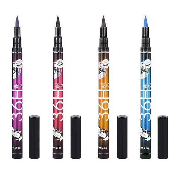 YANQINA 36H Matita per eyeliner per trucco Viola Blu Nero Marrone 4 colori Penna per eyeliner impermeabile Eyeliner liquido Cosmetici 12 pezzi per set