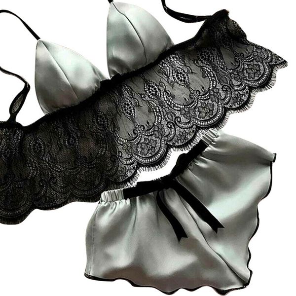 

ladies simulation silk pajamas suspenders shorts pajamas set loose casual comfortable lace pijama nightie sleepwear home