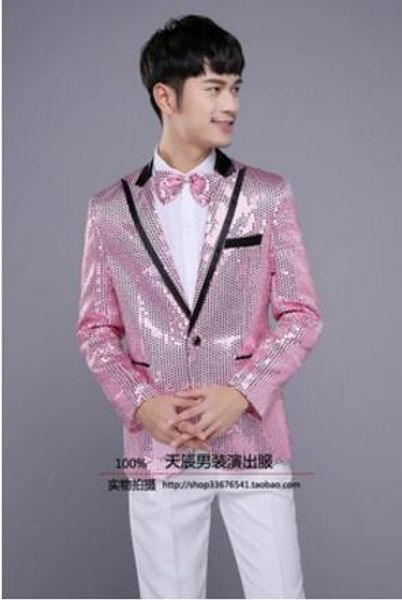 

m-2xl men's new clothing singer dj ds korean fashion sequins suit jacket plus size host bar stage costumes formal dress, White;black