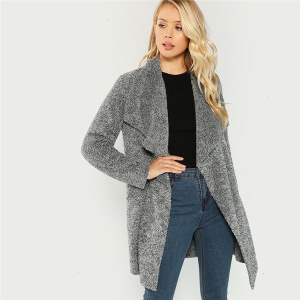 

trench coats for women grey office lady elegant waterfall collar solid knee length teddy coat autumn casual fashion women coats outerwear, Tan;black