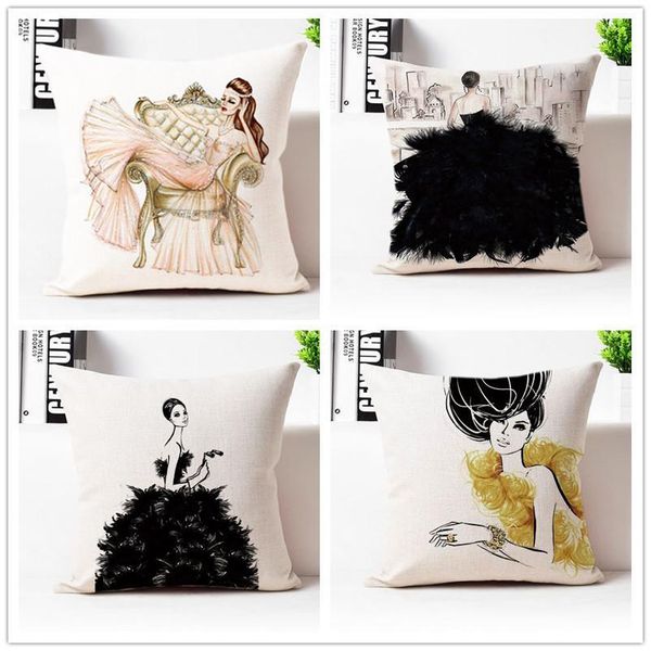 Wholesale Drop Ship Watercolor Girls Make Up Pillow Cover Dress