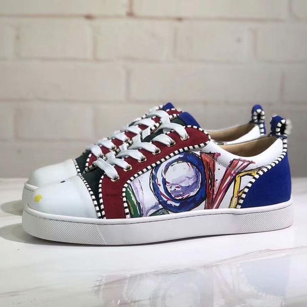

fashion designer sneakers women mens low cut casual shoes spikes red is bottom white leather shoes multicolor lace-up flat sports shoes, Black