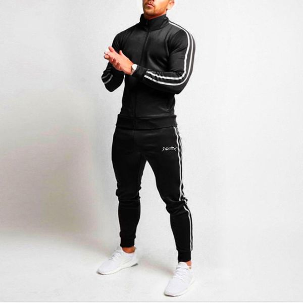 

mens suit autumn splicing zipper print sweatshirt pants sets sport suit tracksuit autumn long sleeve fitness streetwear, Black;blue