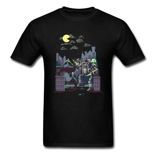 

hiphopness at pixel town t-shirt funny t shirt game world tshirt men gamer clothes cartoon robot & panda print pacman tees, White;black