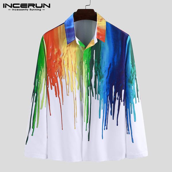 

men's casual shirts incerun fashion men splash printed long sleeve lapel dress shirt fitness trend loose buttons mens blouse streetwear, White;black