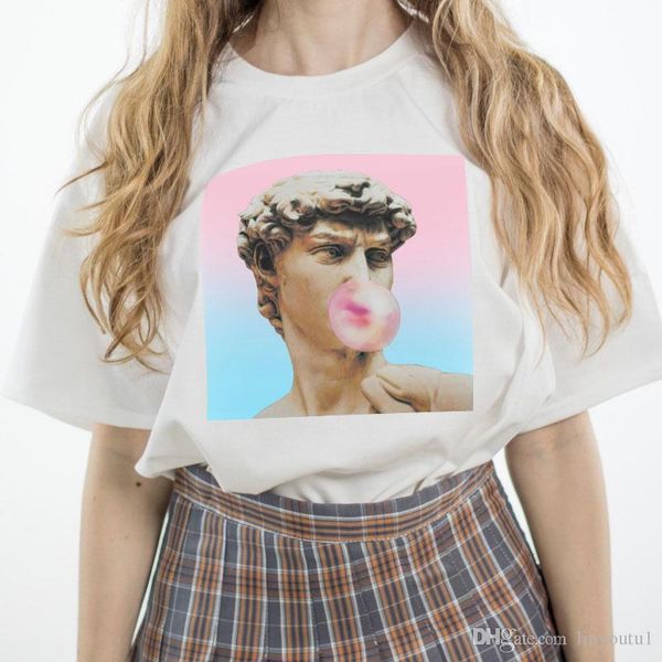 

david michelangelo van gogh oil painting summer women's new large size casual harajuku short sleeve t-shirt funny star t-shirt, White