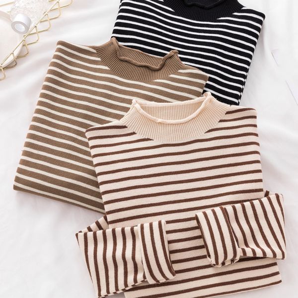 

2019 winter women sweaters and turtleneck pullovers striped knitted loose long sleeve casual sueter mujer winter jumper, White;black