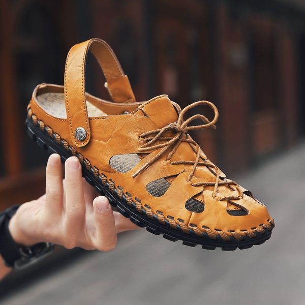 

erkek sandalet sandles genuine leather fashion beach fashion casual cool summer shoes wear resistant man sandals, Black