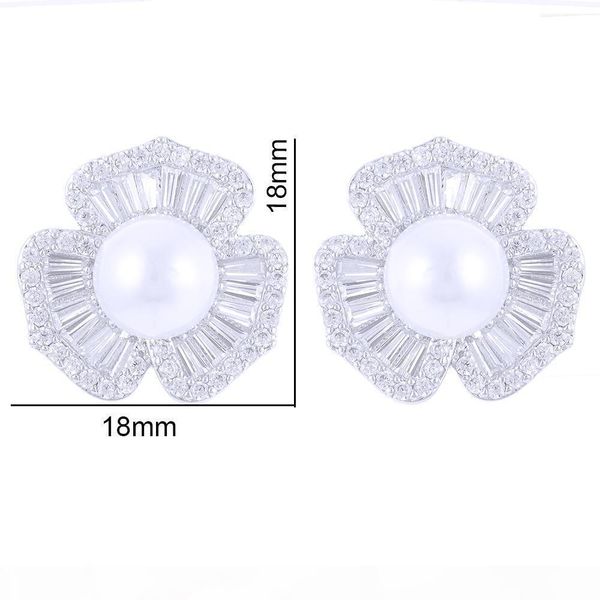

wholesale 18mm flower imitation pearl fashion cubic zirconia women engagement party nightout bridal wedding earrings for women, Golden;silver