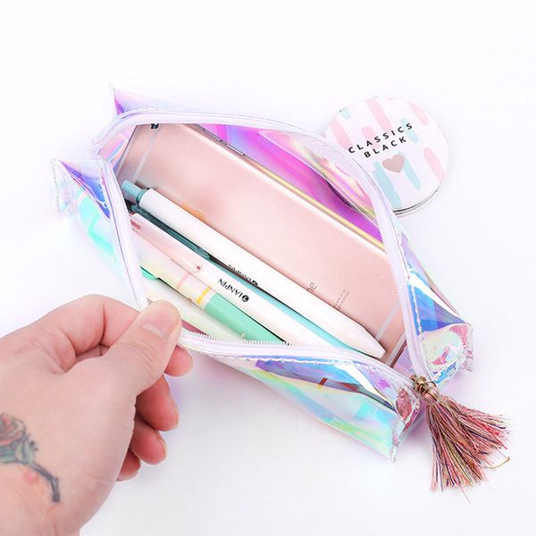 

pen case holder transparent tassels zipper pencil bag colorful student stationery pouch pr sale