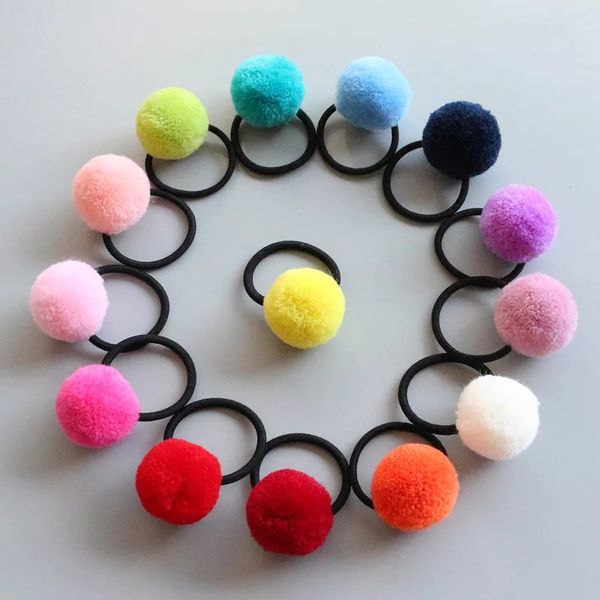 2019 Hot Sale Colored Pom Balls Elastic Hair Ties Girls Ponytail