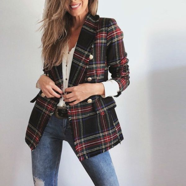 

vintage double breasted future mom worn tweed jackets for women blazer coat pockets plaid ladies outerwear, White;black
