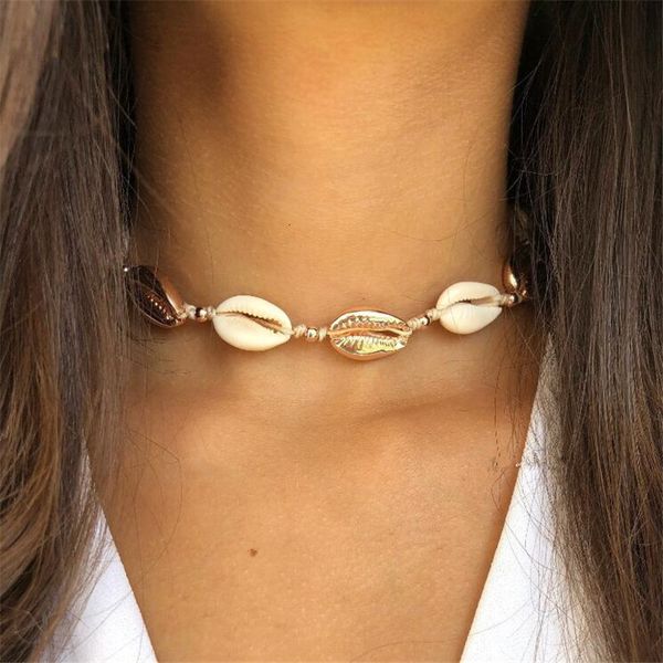 

popular ornaments natural shell choker pure manual alloy shell tie weave necklace woman, Silver