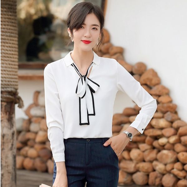 

new 2020 fashion women blouses & blouses long sleeve white office ladies work business clothes