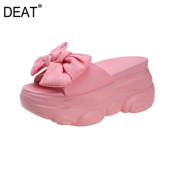 

deat] 2020 new spring summer round toe shallow bowknot canvas sweet thick bottom platform slippers women shoes fashion 10h371, Black