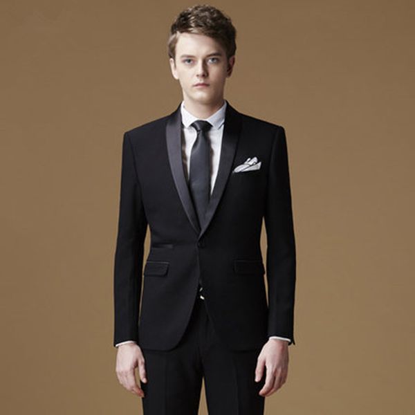 

one button black groom tuxedos shawl lapel men suits 2 pieces wedding/prom/dinner blazer (jacket+pants+tie) w816, Black;gray