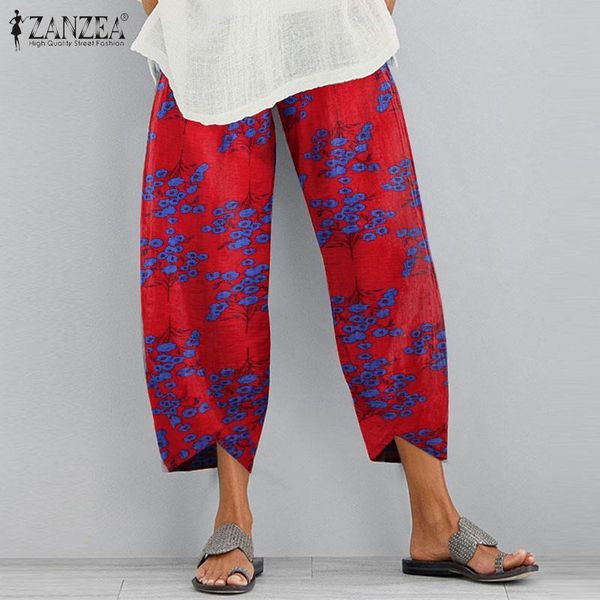 

women's pants & capris zanzea summer women elastic waist floral printed casual wide leg harem loose pantalon trousers plus size streetw, Black;white