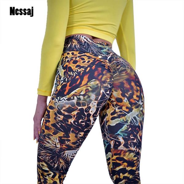 

nessaj women leopard patchwork leggings for fitness high waist pant legging push up workout jeggings women casual leggings, Black