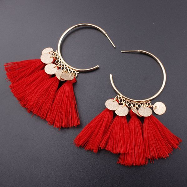 

new boho tassel earrings for women red green colorful fringed statement earring party long tassel drop earings fashion jewelry, Silver