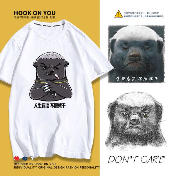 

человек с коротким рукавом куртка плоский брат барсук печать мультфильм хип-хоп тенденция улица досуг футболка, Gray