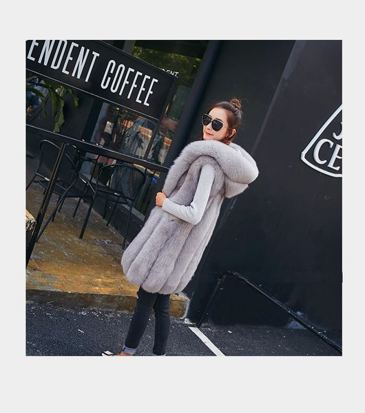 

new women faux fur coat slim solid fashion autumn winter faux fur jacket coat overcoat long sleeve hooded jacket, Black