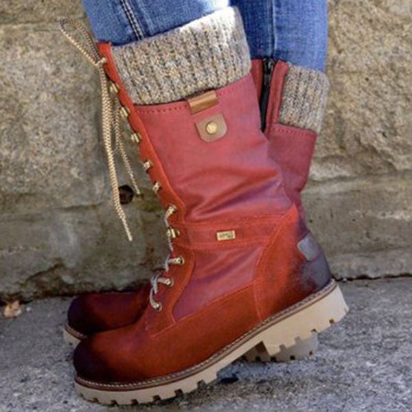 

winter women sock snow boots faux suede slim mid calf round toe platform zipper biker flat thick heels ladies shoes botas mujer, Black