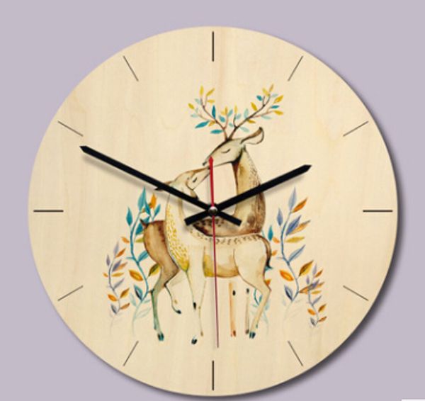 

creative reindeer painted wooden wall clock europe style brief elk pattern clocks living room bedroom decoration